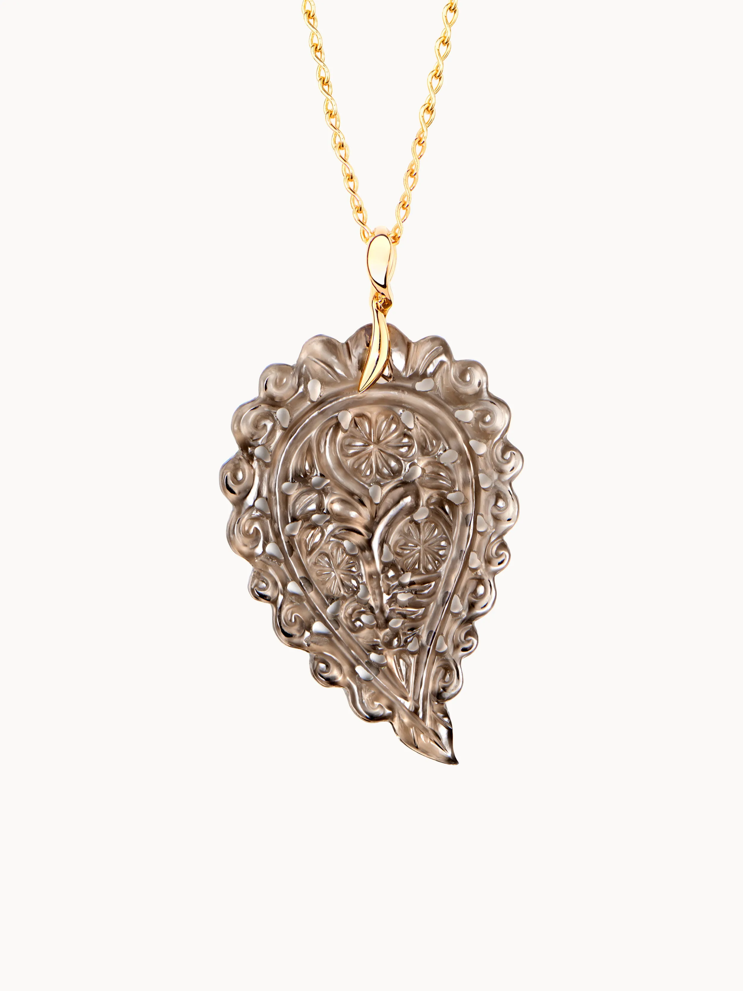Pendant INDIA large Smoky Quartz 18K yellow gold