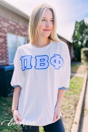 Pi Phi White and Blue Greek Letter Jersey
