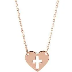 Pierced Cut-Out Cross Heart Tag Necklace - 14k Gold (Y, W or R), Sterling Silver