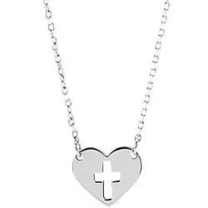 Pierced Cut-Out Cross Heart Tag Necklace - 14k Gold (Y, W or R), Sterling Silver
