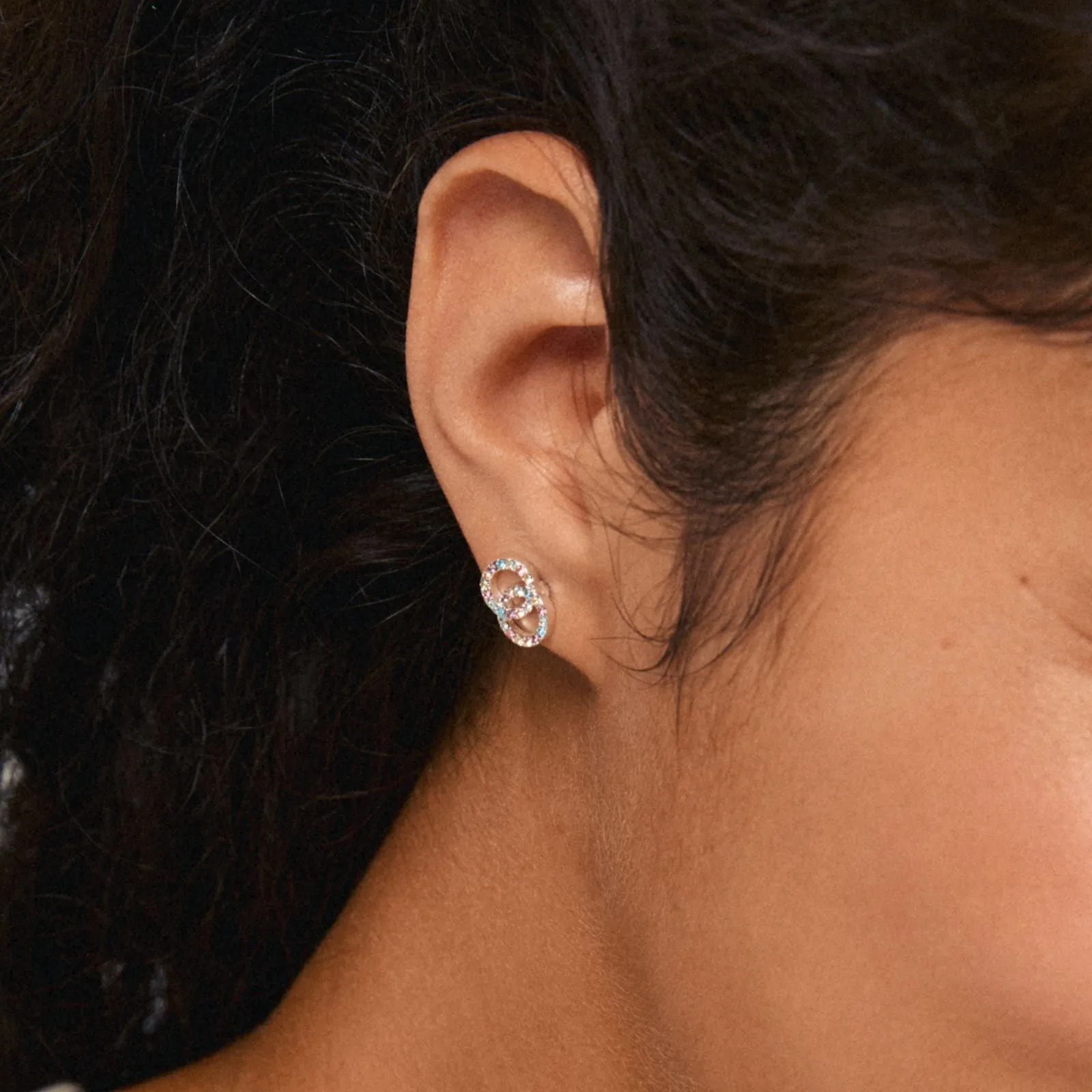 Pilgrim Jolina Silver Entwined Circles Small Stud Earrings - Multi