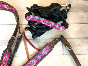Pink and Teal Diamond Design Cowboy Knot Halter