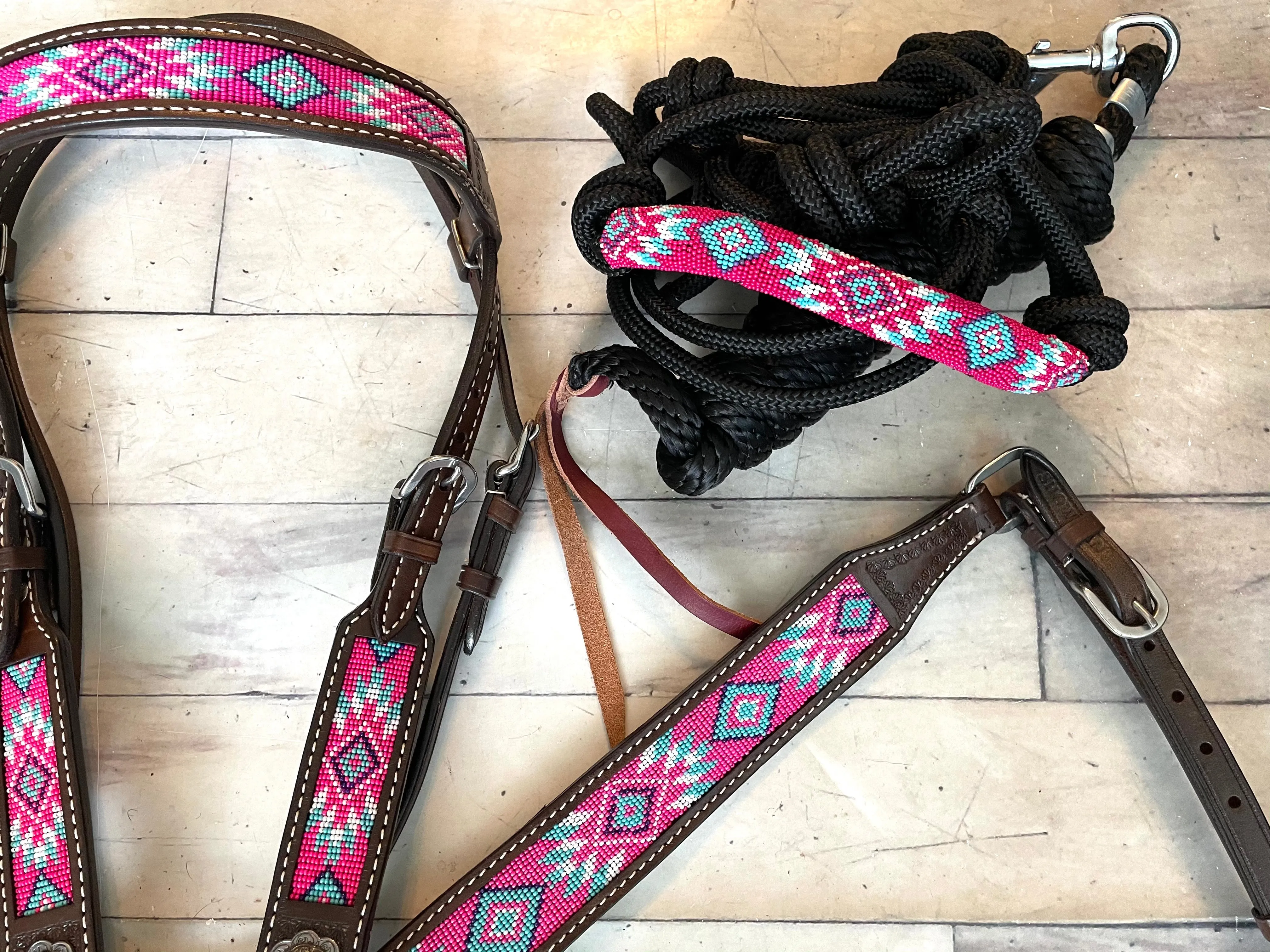 Pink and Teal Diamond Design Cowboy Knot Halter