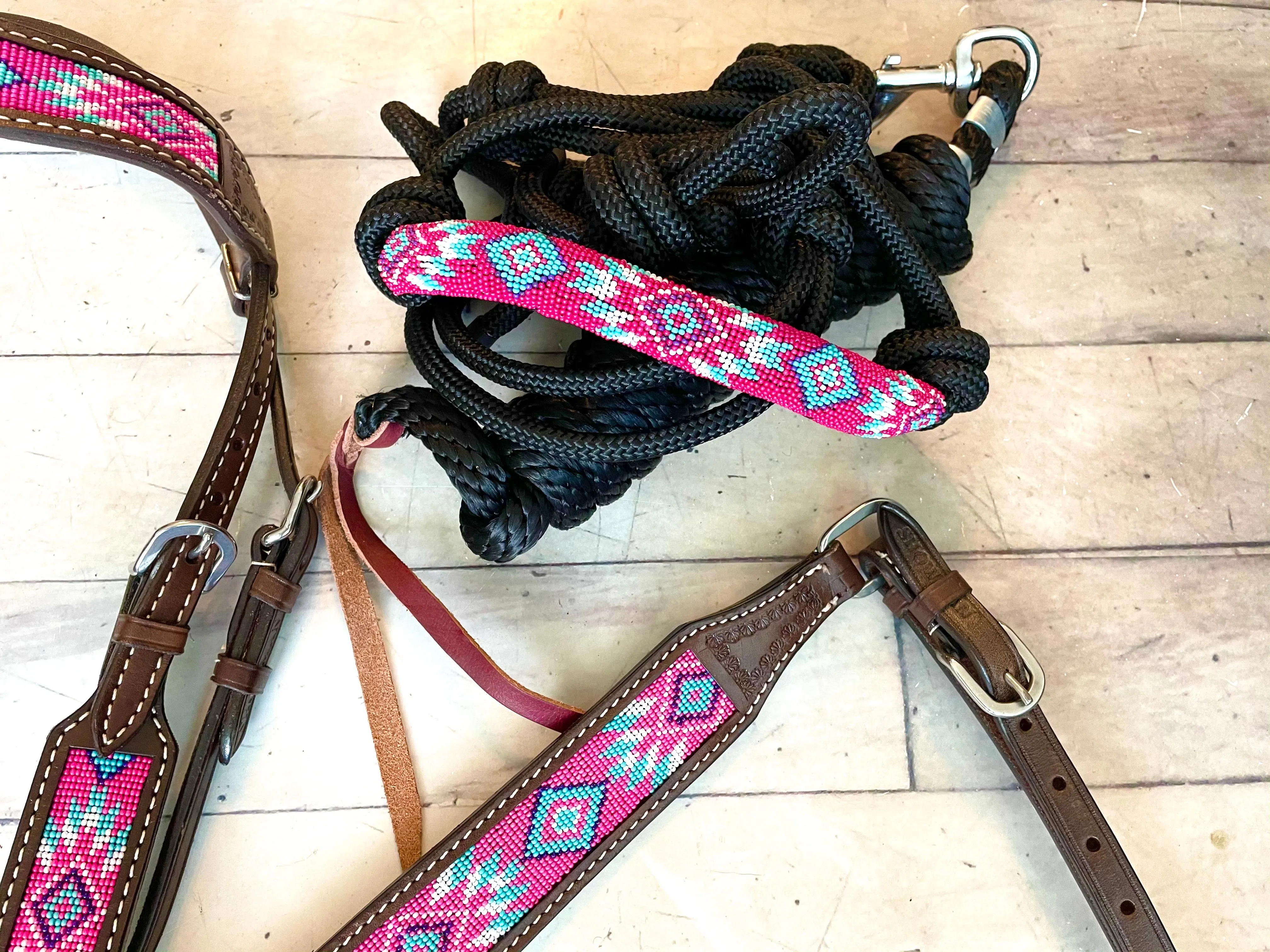 Pink and Teal Diamond Design Cowboy Knot Halter