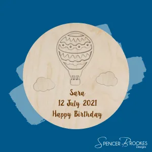 Plywood Layered Birth Details Plaque - Hot Air Balloon