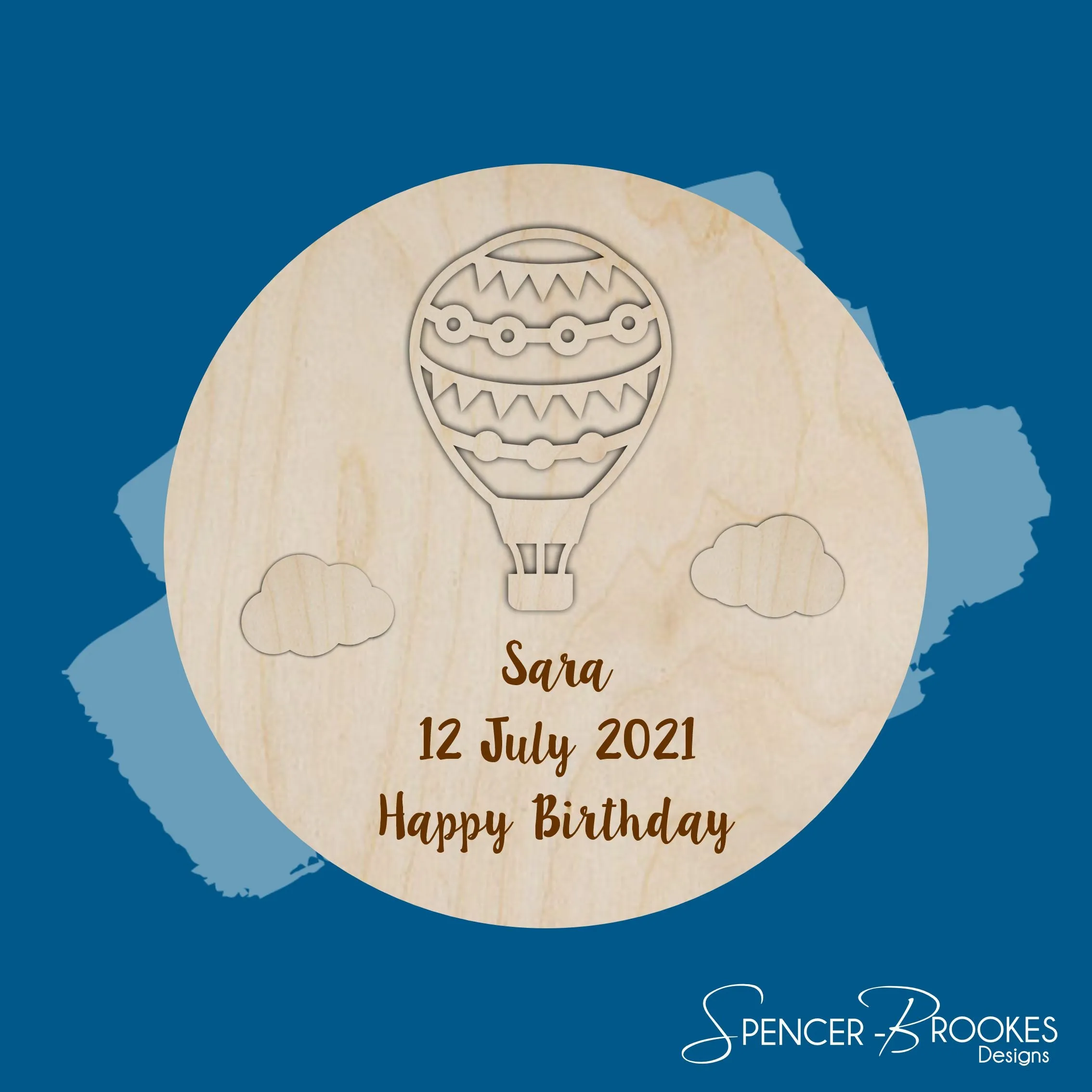 Plywood Layered Birth Details Plaque - Hot Air Balloon