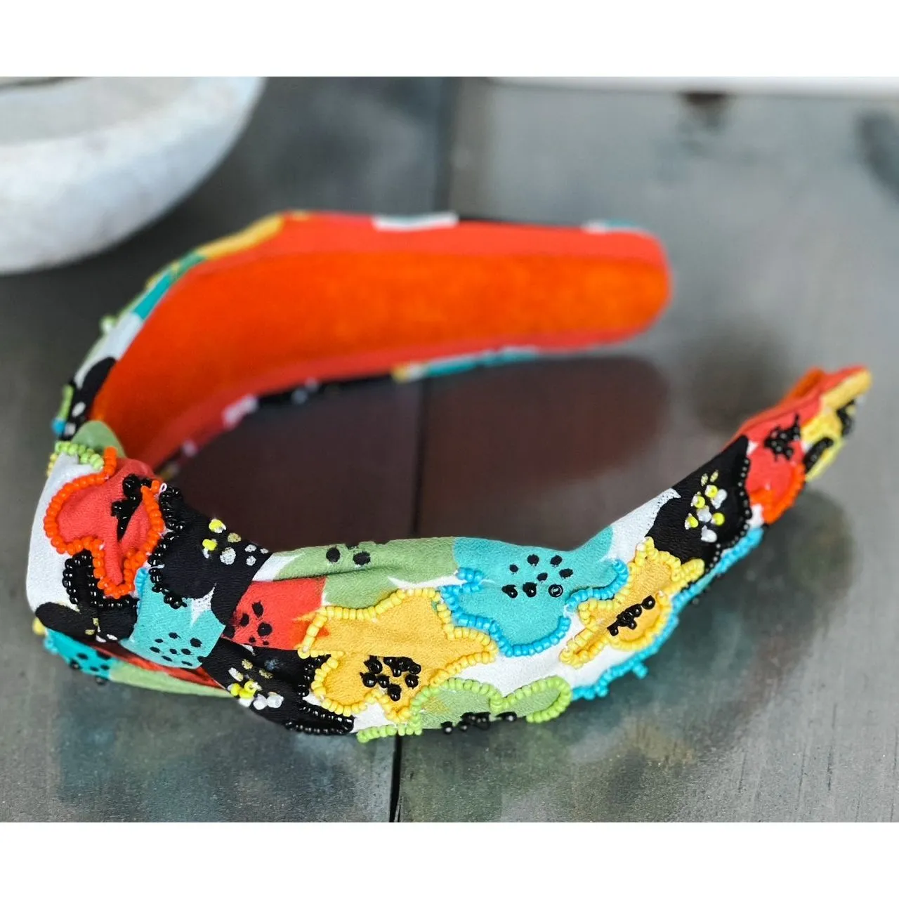 Poppies Seed Beaded Top Knot Headband.