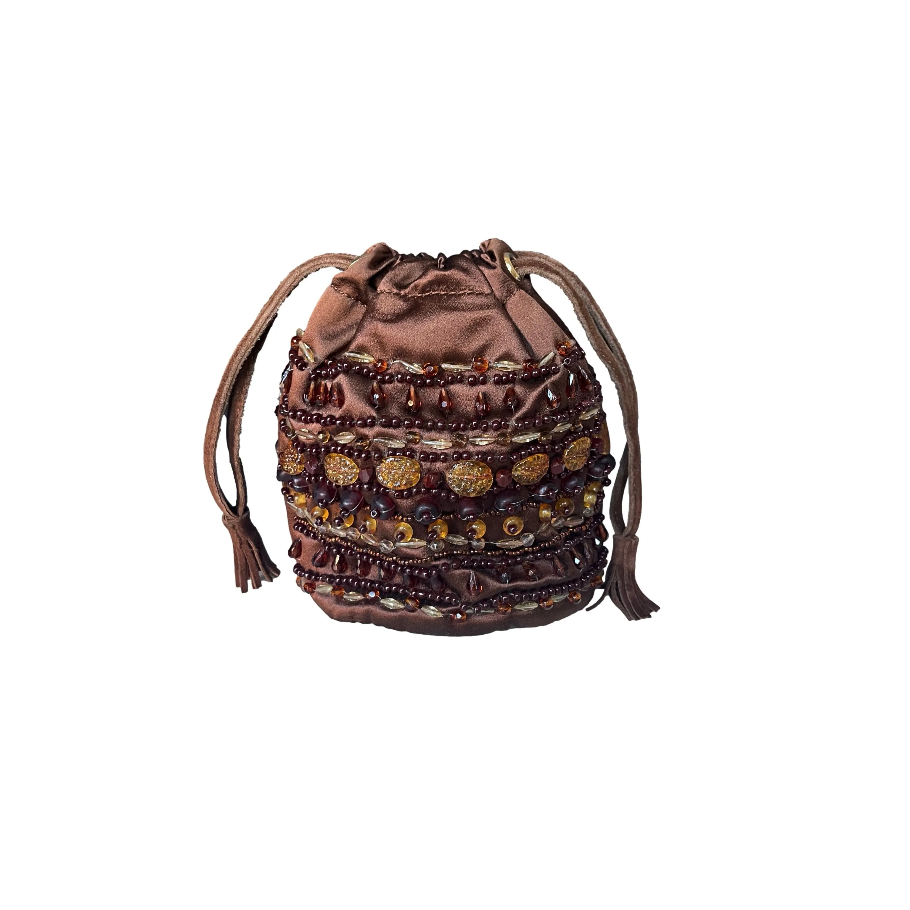 Prada Brown Beaded Mini Drawstring Bag