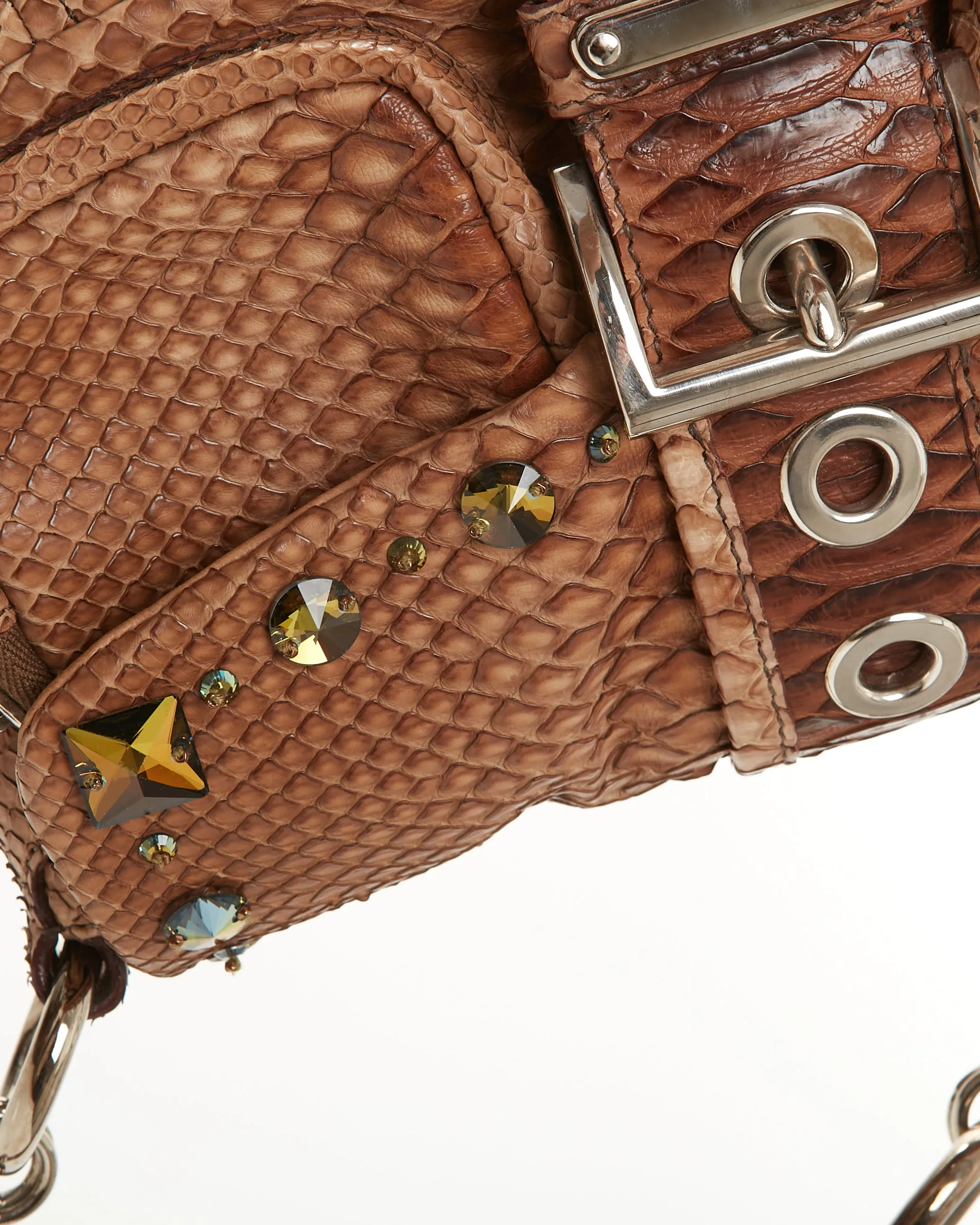 Prada Brown Python Belt Accent Shoulder Bag