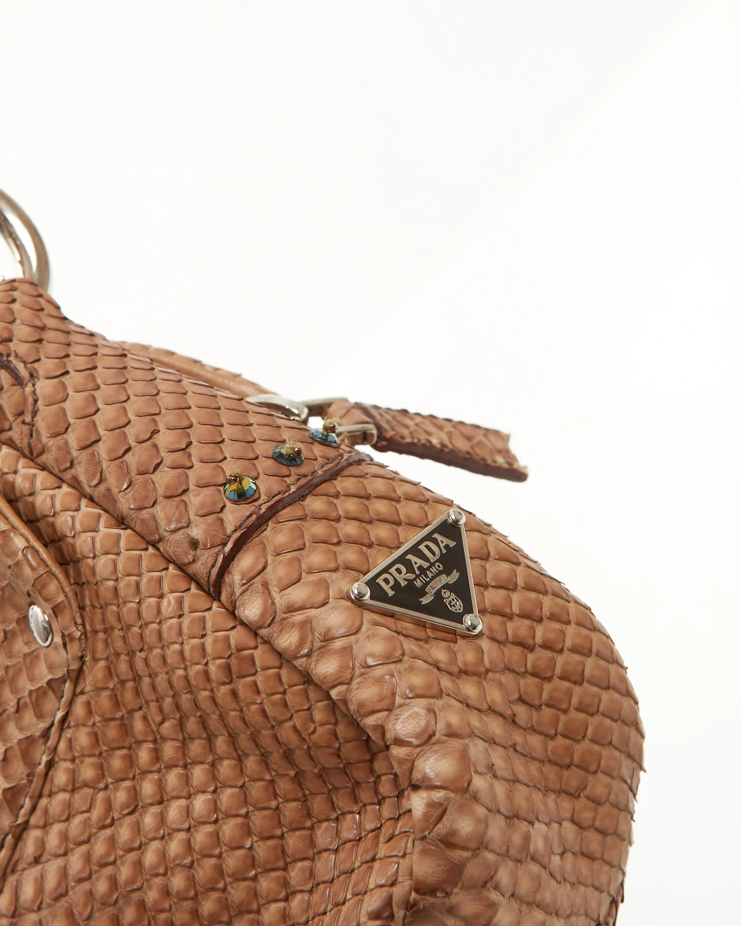Prada Brown Python Belt Accent Shoulder Bag