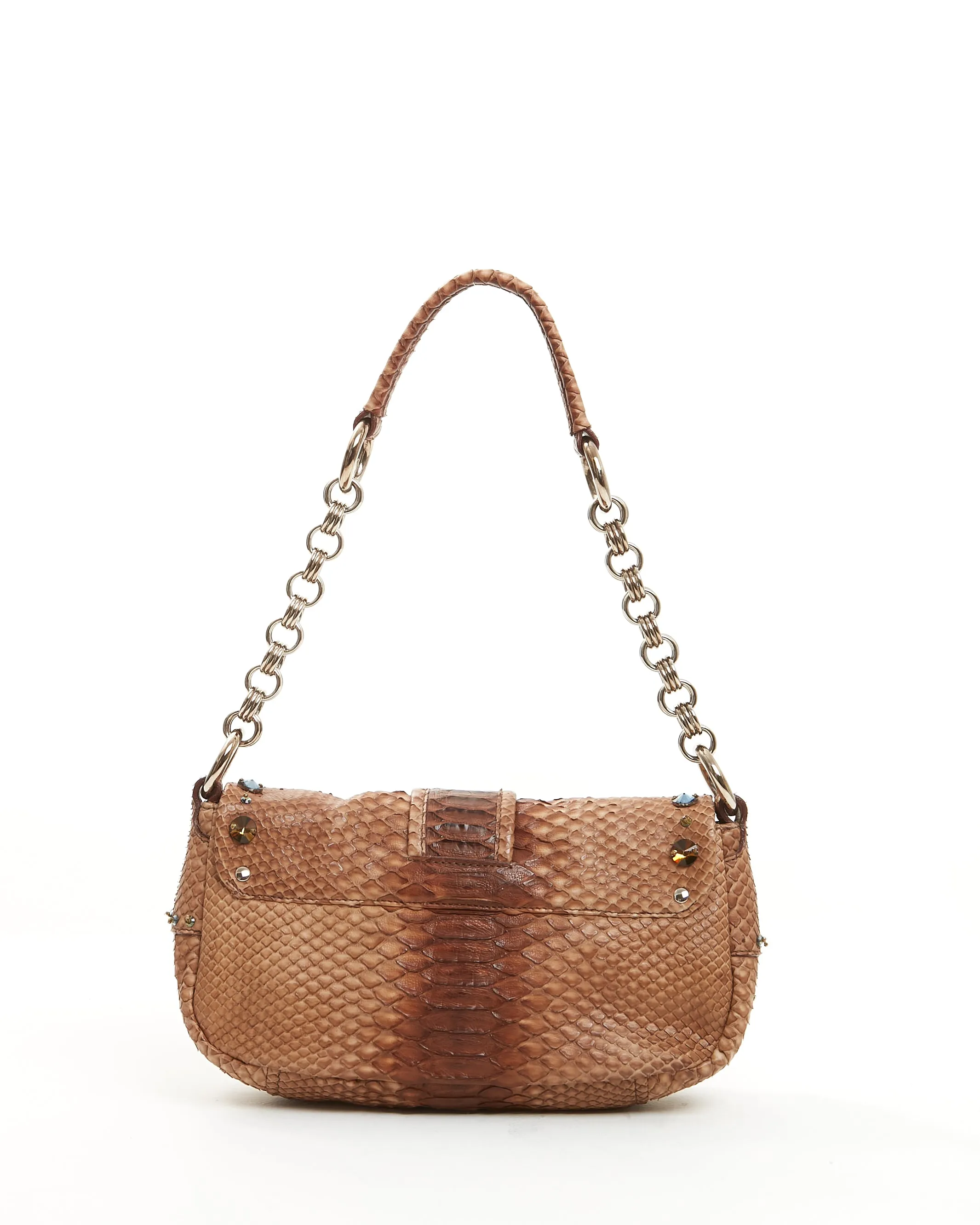 Prada Brown Python Belt Accent Shoulder Bag