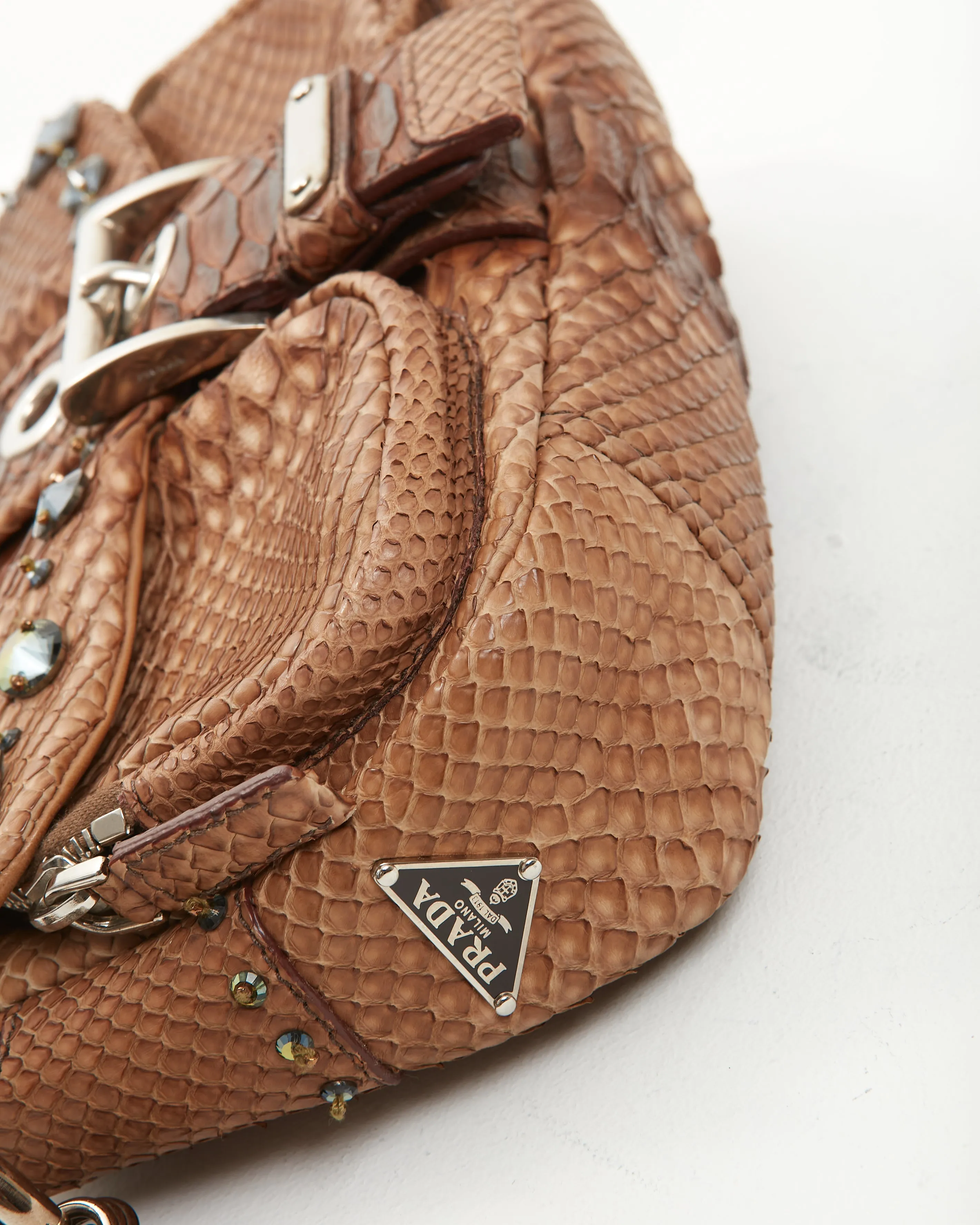 Prada Brown Python Belt Accent Shoulder Bag