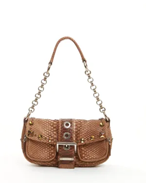 Prada Brown Python Belt Accent Shoulder Bag