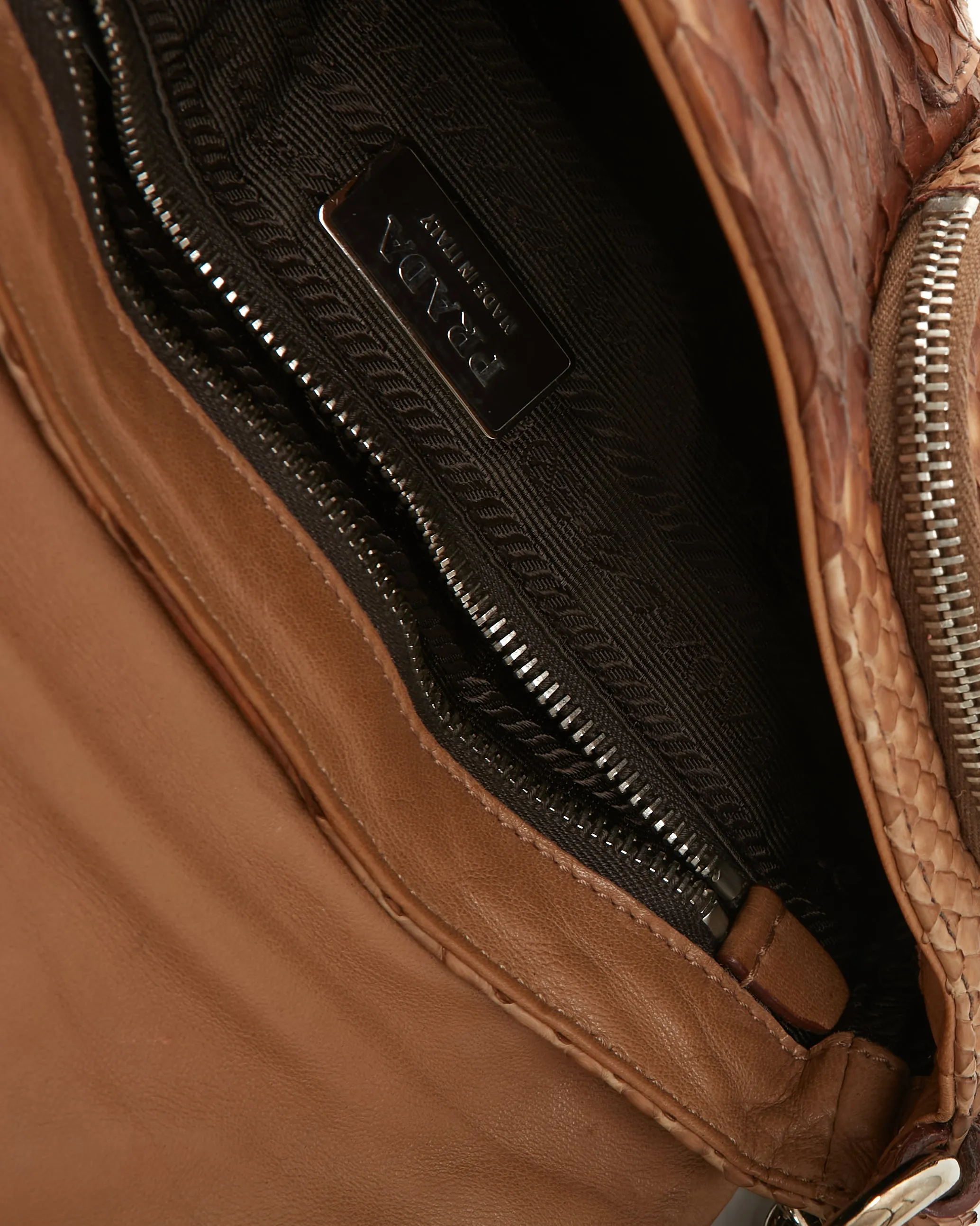 Prada Brown Python Belt Accent Shoulder Bag