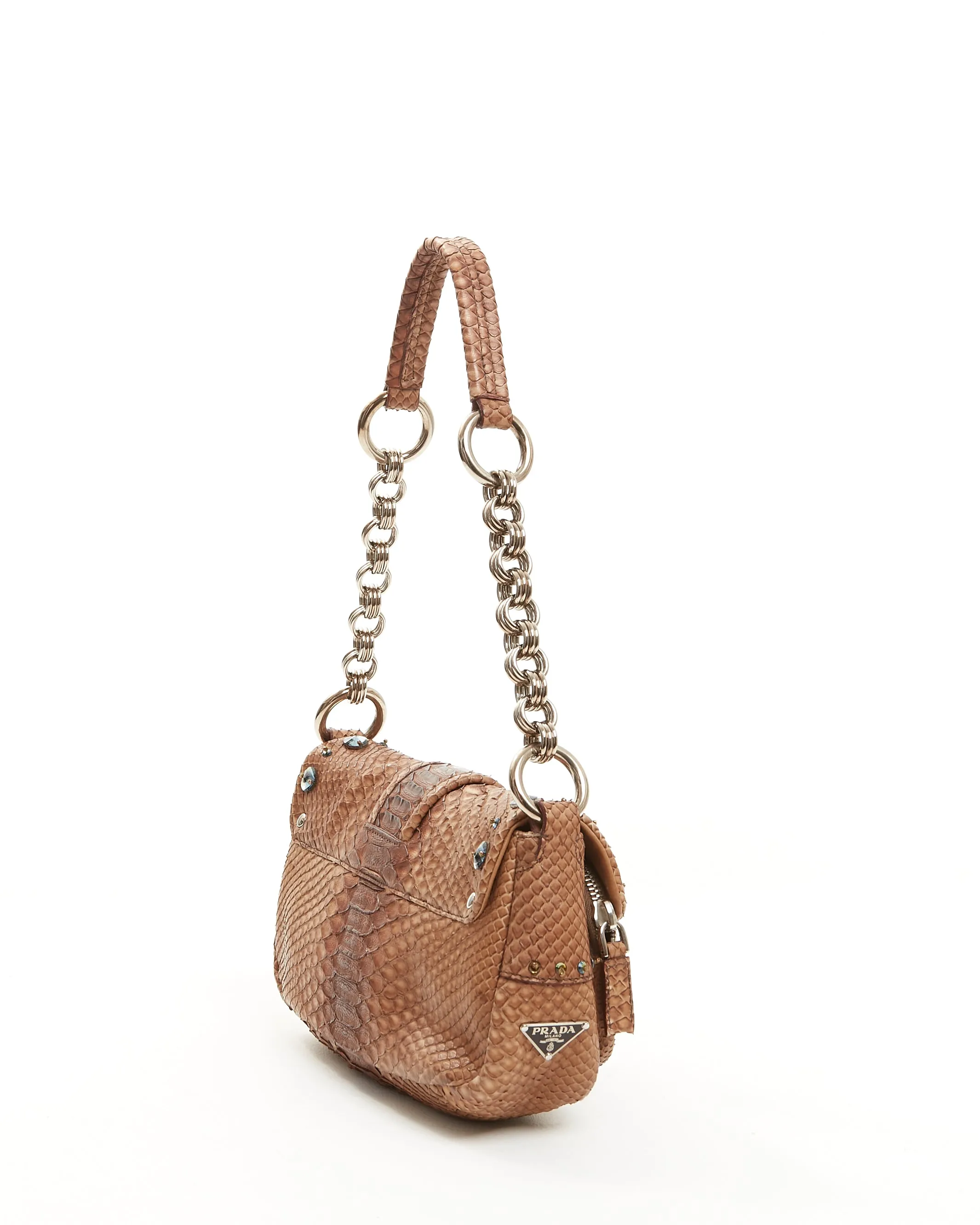 Prada Brown Python Belt Accent Shoulder Bag