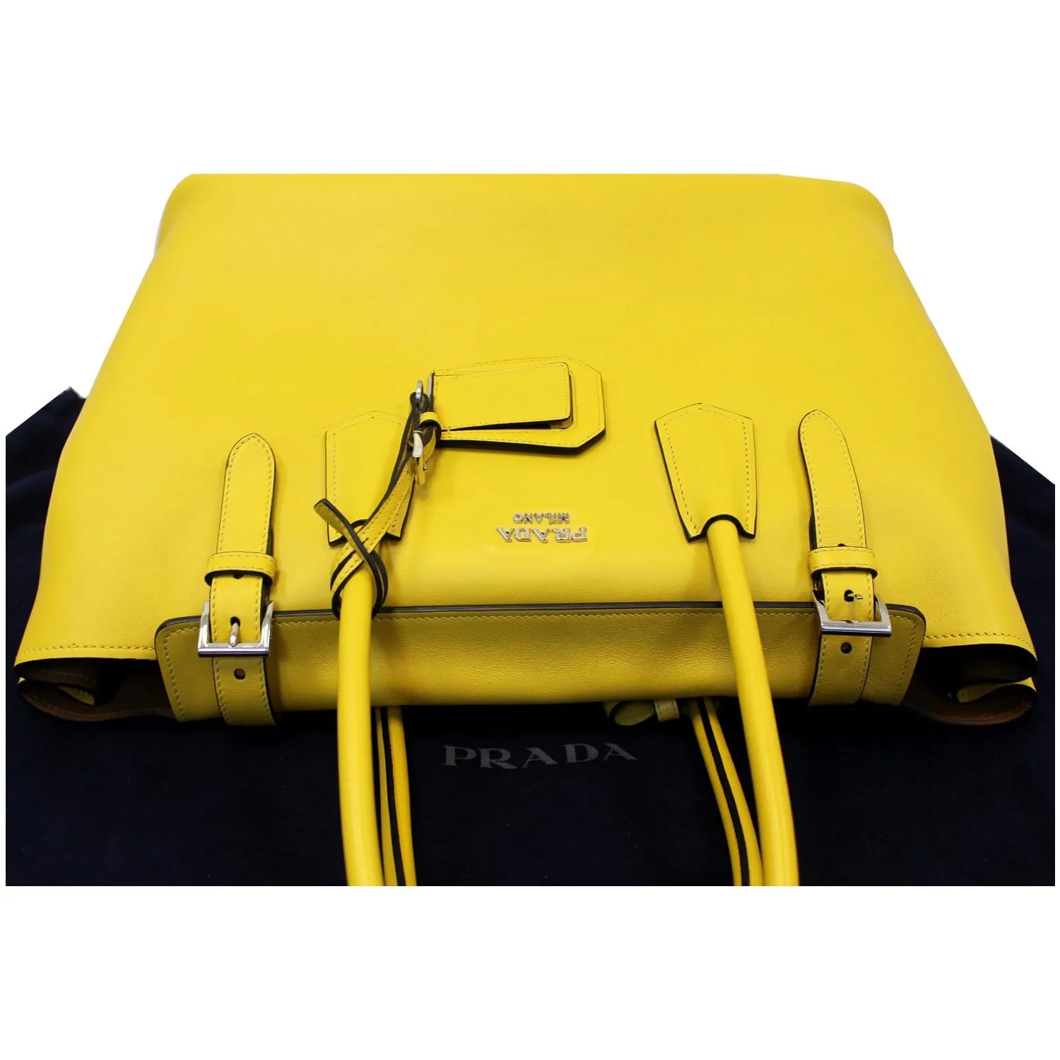 PRADA City Calf Buckle Tote Bag Yellow - Last Call