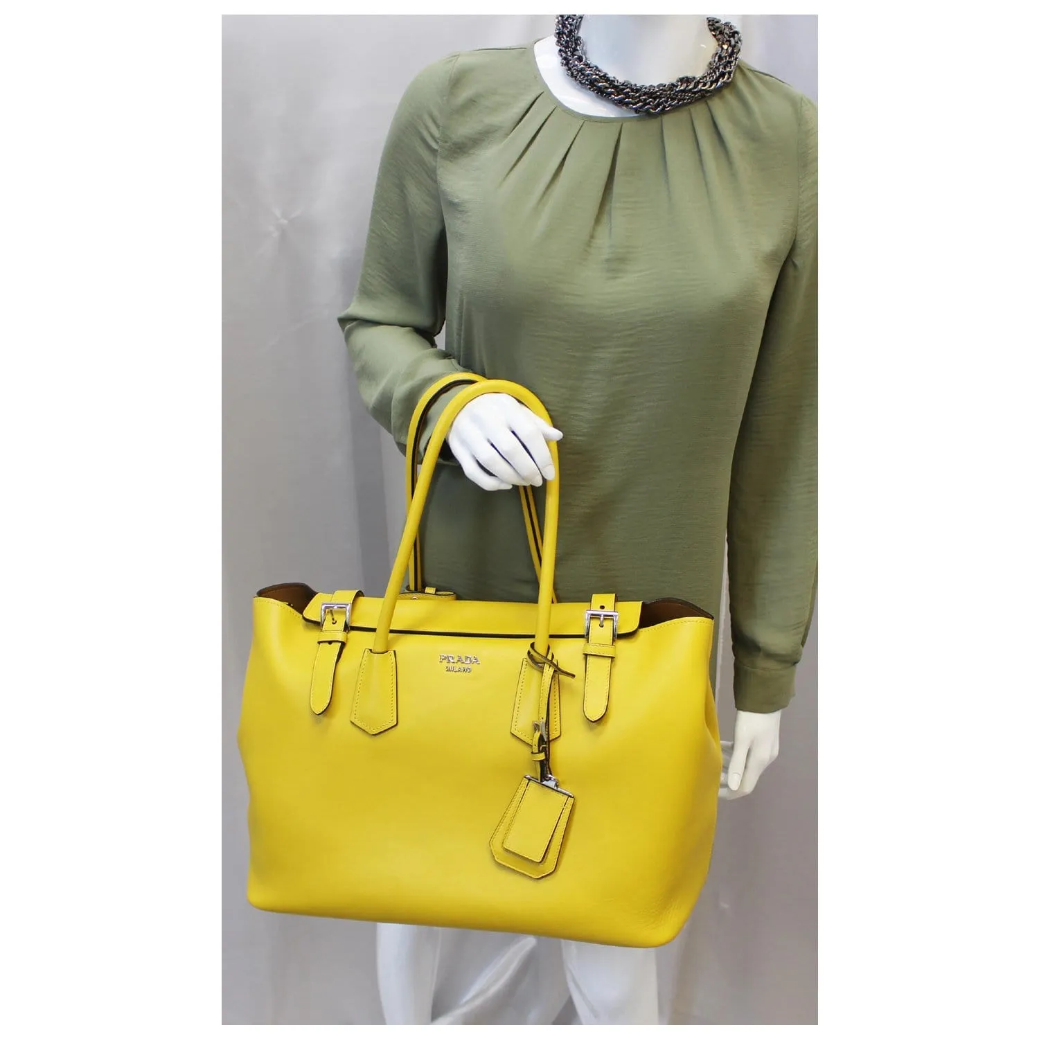 PRADA City Calf Buckle Tote Bag Yellow - Last Call