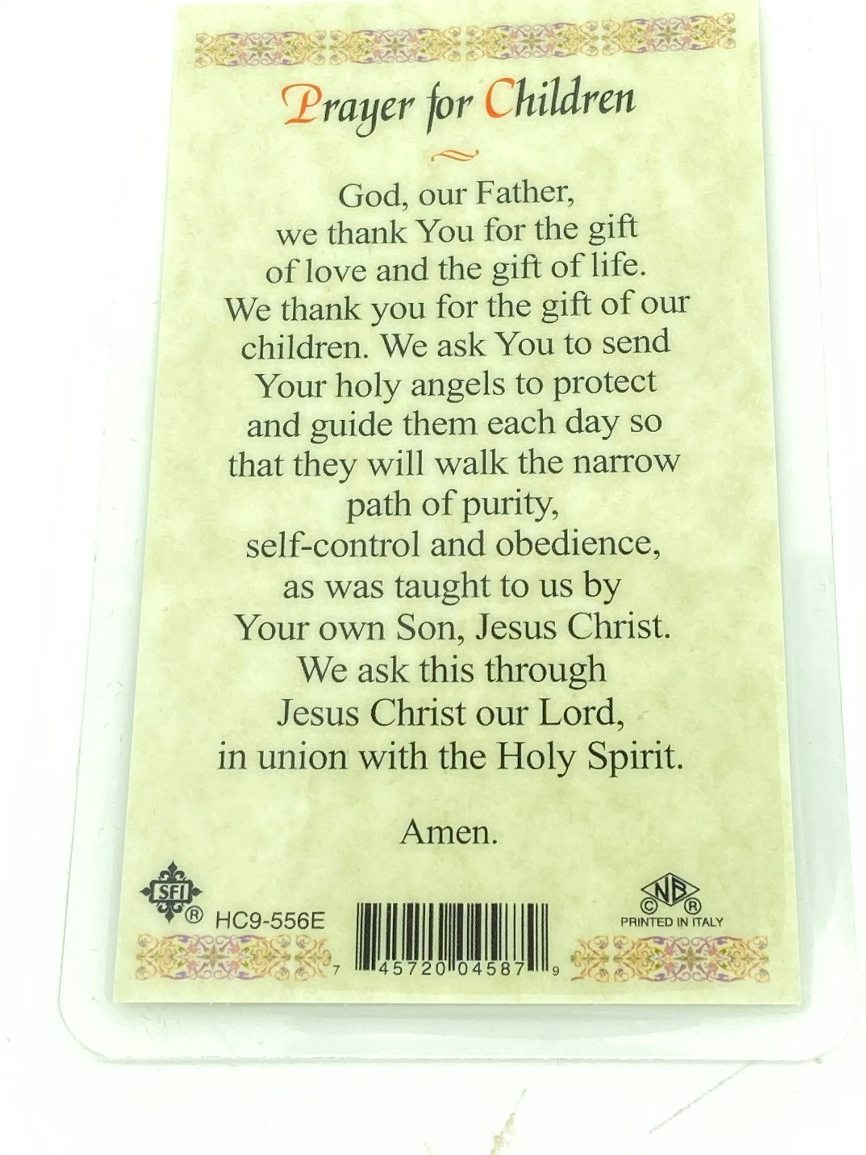 Prayer for Children Laminated Holy Card (Plastic Covered)