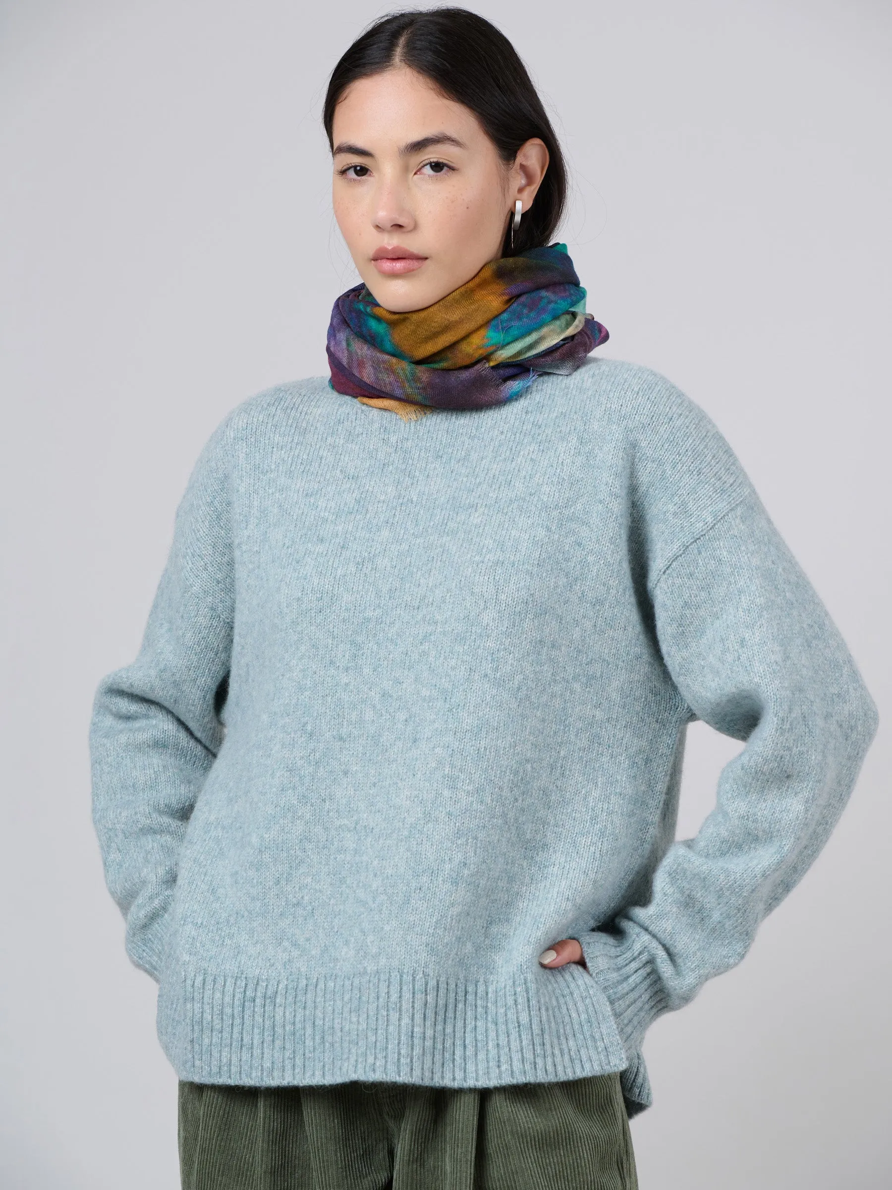 Pull boxy en laine et coton avec échancrures latérales