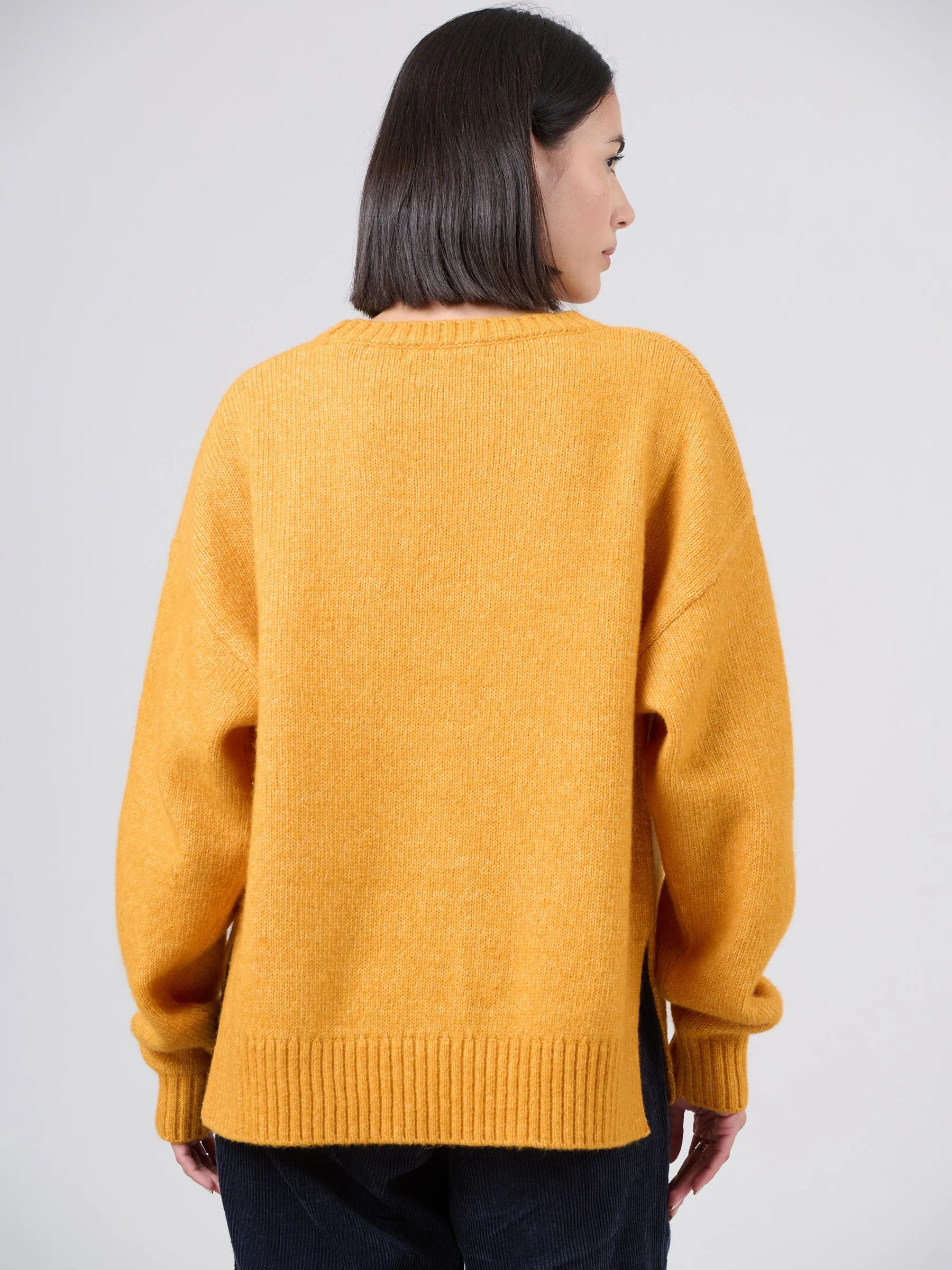 Pull boxy en laine et coton avec échancrures latérales