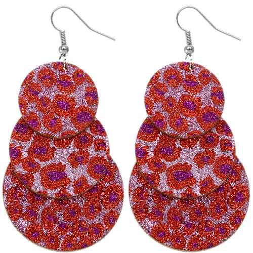 Purple Spotted Wooden Layered Glitter Earrings