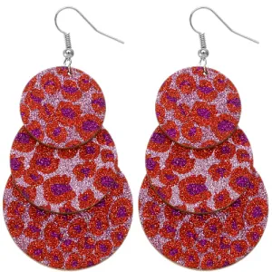 Purple Spotted Wooden Layered Glitter Earrings