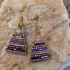 Purple Triangle Beaded Earring