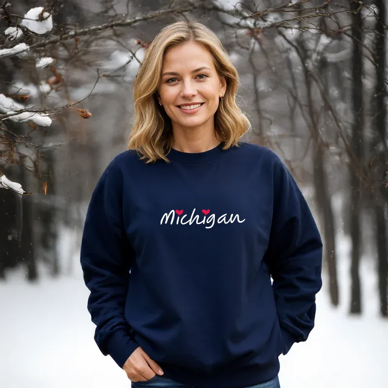"I Love Michigan" Relaxed Fit Classic Crew Unisex Sweatshirt