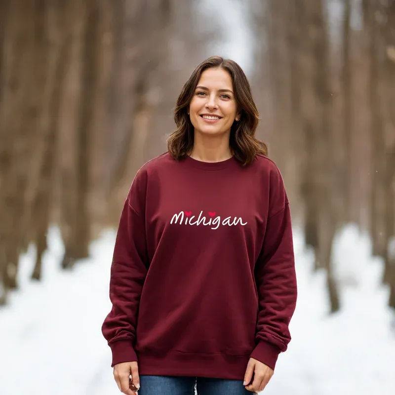 "I Love Michigan" Relaxed Fit Classic Crew Unisex Sweatshirt