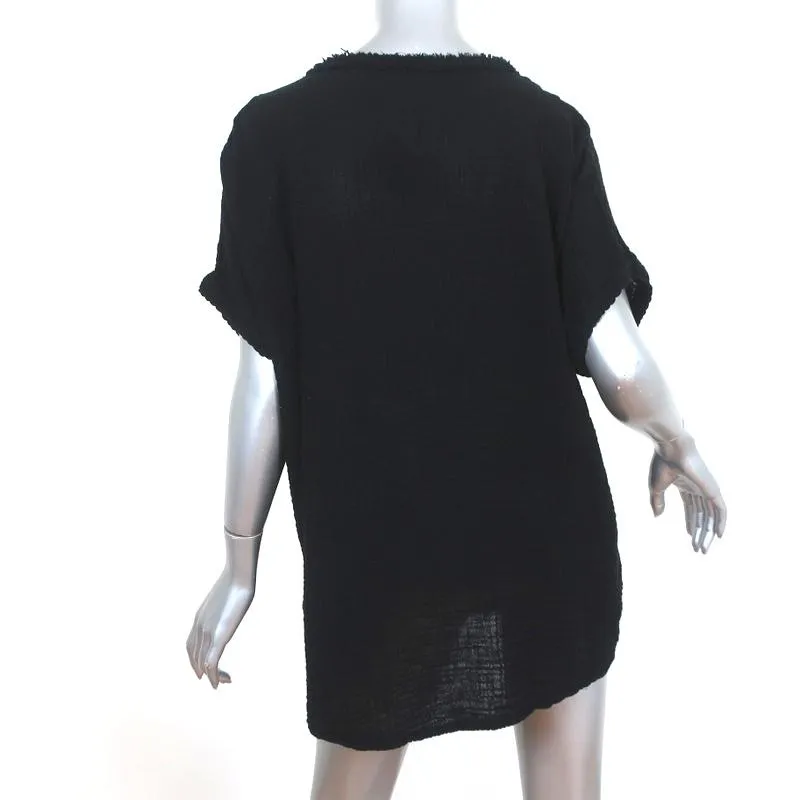 Raquel Allegra Boxy Tee Black Cotton Gauze Size 1 Short Sleeve Top NEW