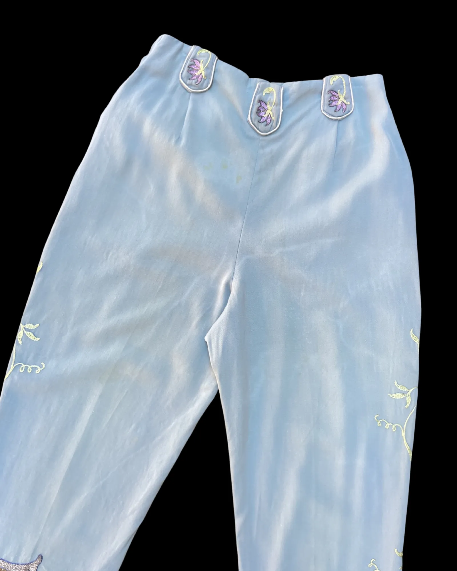 RARE 1940s-1950s Side Zip Slate Blue Western Butterfly Chain Stitched/ Rhinestone Pants