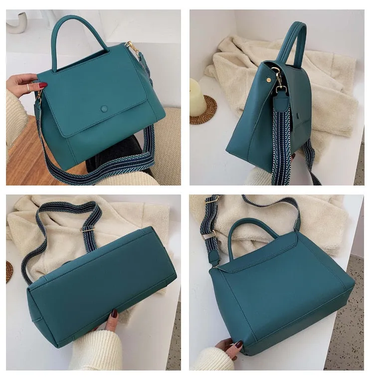 Realaiot Fashion PU Leather women handbag High capacity winter Solid Color female Shoulder Crossbody Bag Travel Lady totes blue