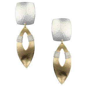 Rectangle with Wire Wrapped Open Leaf Clip or Post Earring