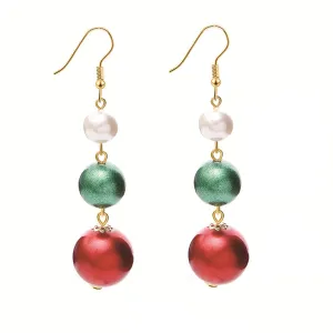 Red Acrylic & Pearl Linked Ball Drop Earrings