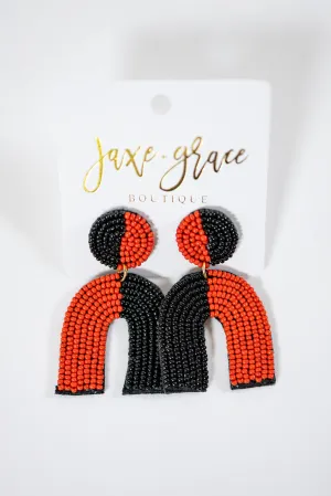 Red and Black Beaded Arch Earrings