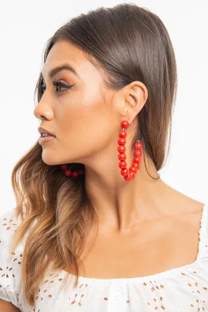 Red Beaded Hoop Earring - Amyja
