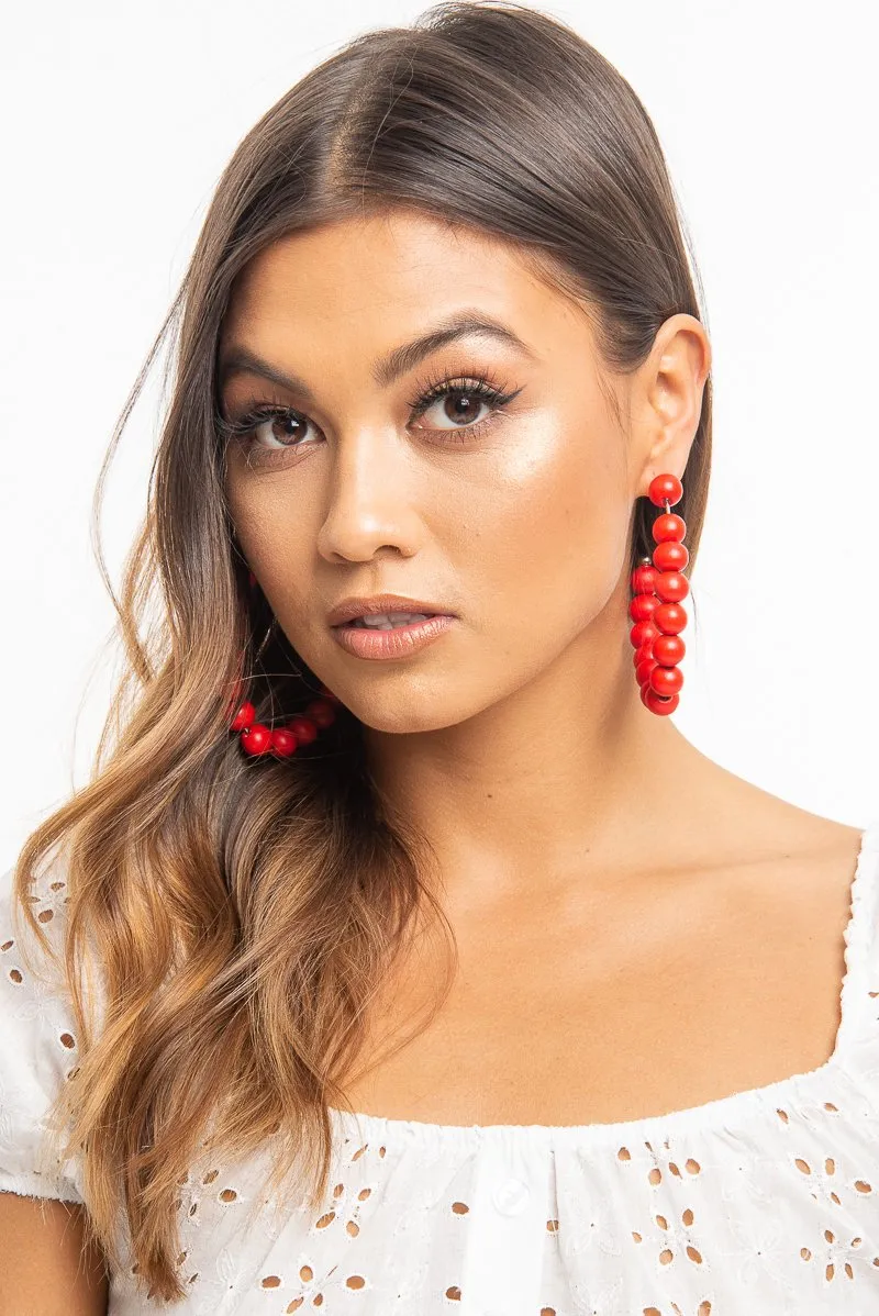 Red Beaded Hoop Earring - Amyja