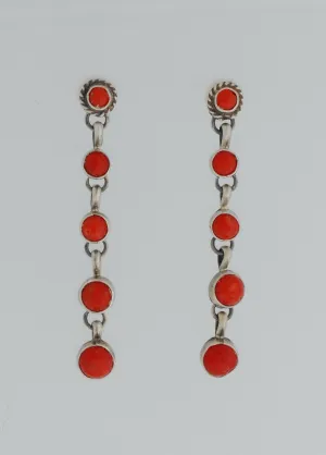 Red Coral Long Dangle Earrings by Annie Hoskie