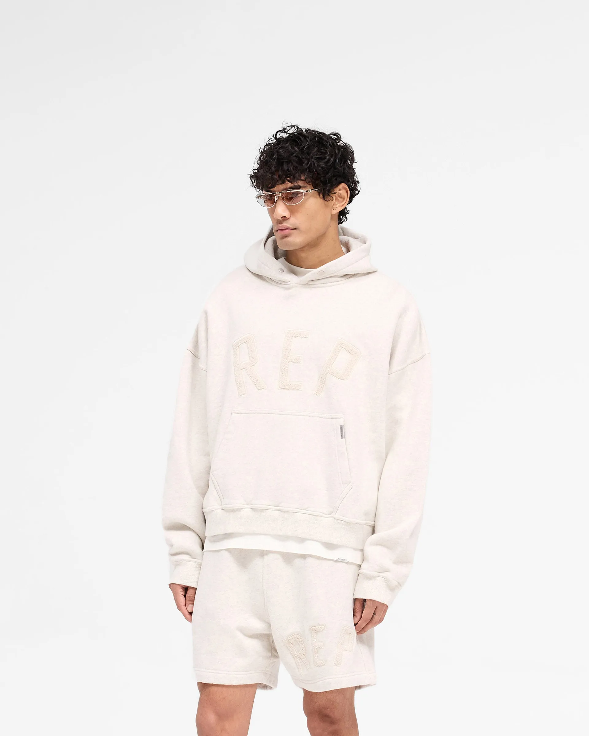 Rep Applique Hoodie - Cream Marl