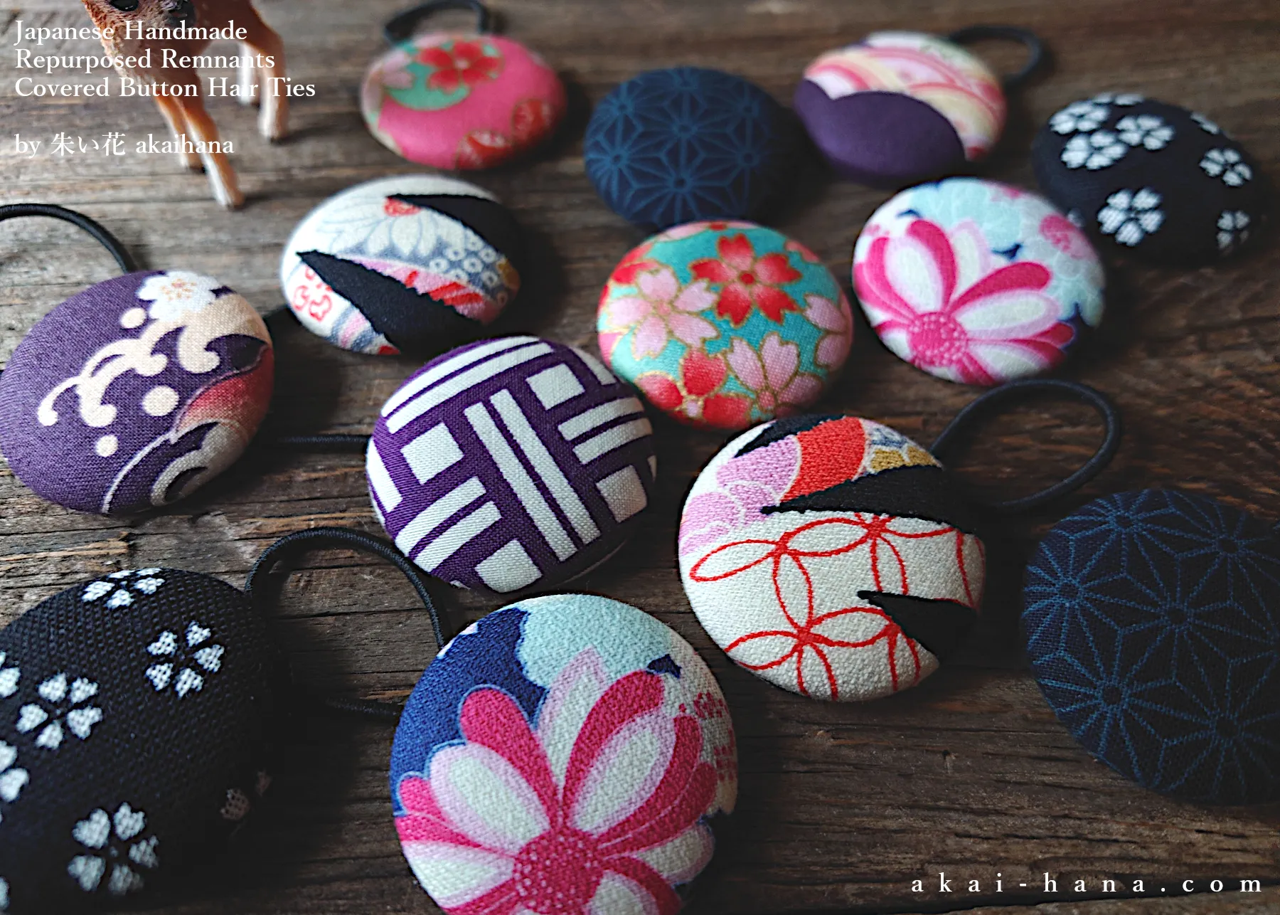 Repurposed Remnants Covered Button Hair Tie, Napkin Holder, Cord Organizer Wagara ⦿phjf1001