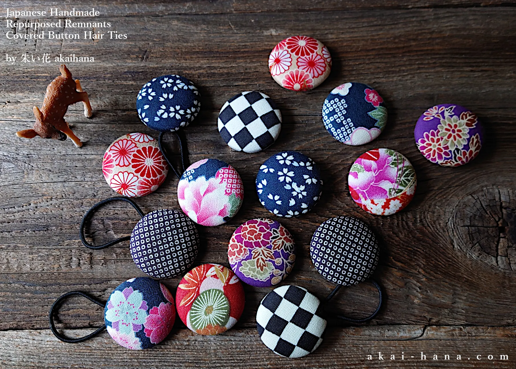 Repurposed Remnants Covered Button Hair Tie, Napkin Holder, Cord Organizer Wagara ⦿phjf1002
