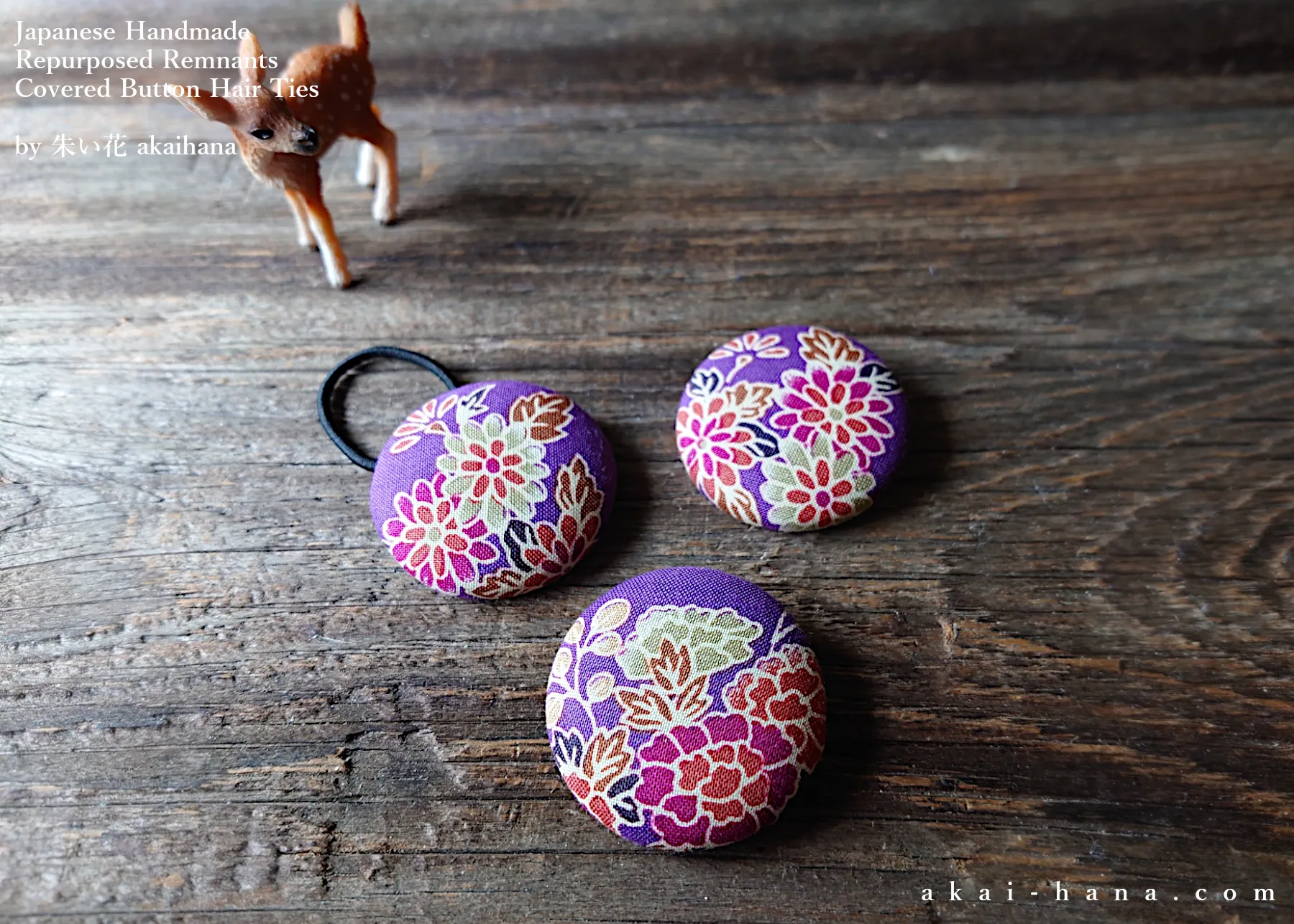 Repurposed Remnants Covered Button Hair Tie, Napkin Holder, Cord Organizer Wagara ⦿phjf1002