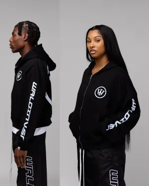 Retro Cropped Zip-Up Hoodie (Heather Black/White) [Boxy   Oversized]
