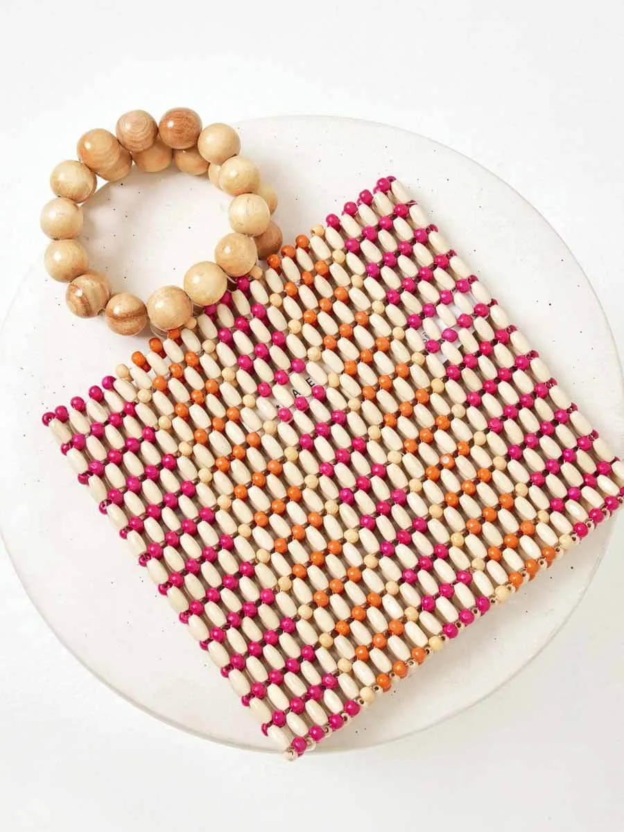 Riley Bag in Natural/Hot Pink