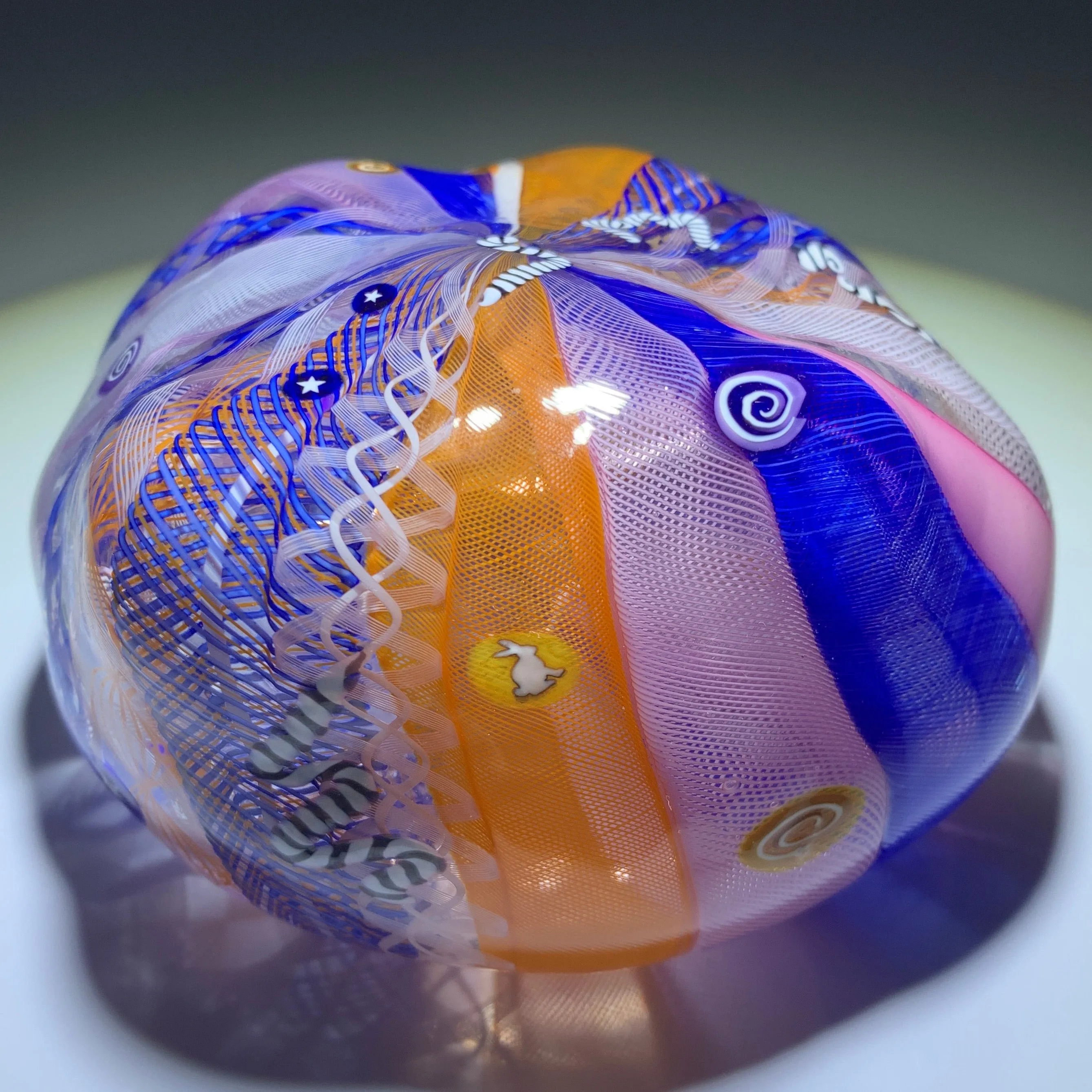 Ro Purser & Richard Marquis 1986 Noble Effort Art Glass Paperweight Murrine & Latticino
