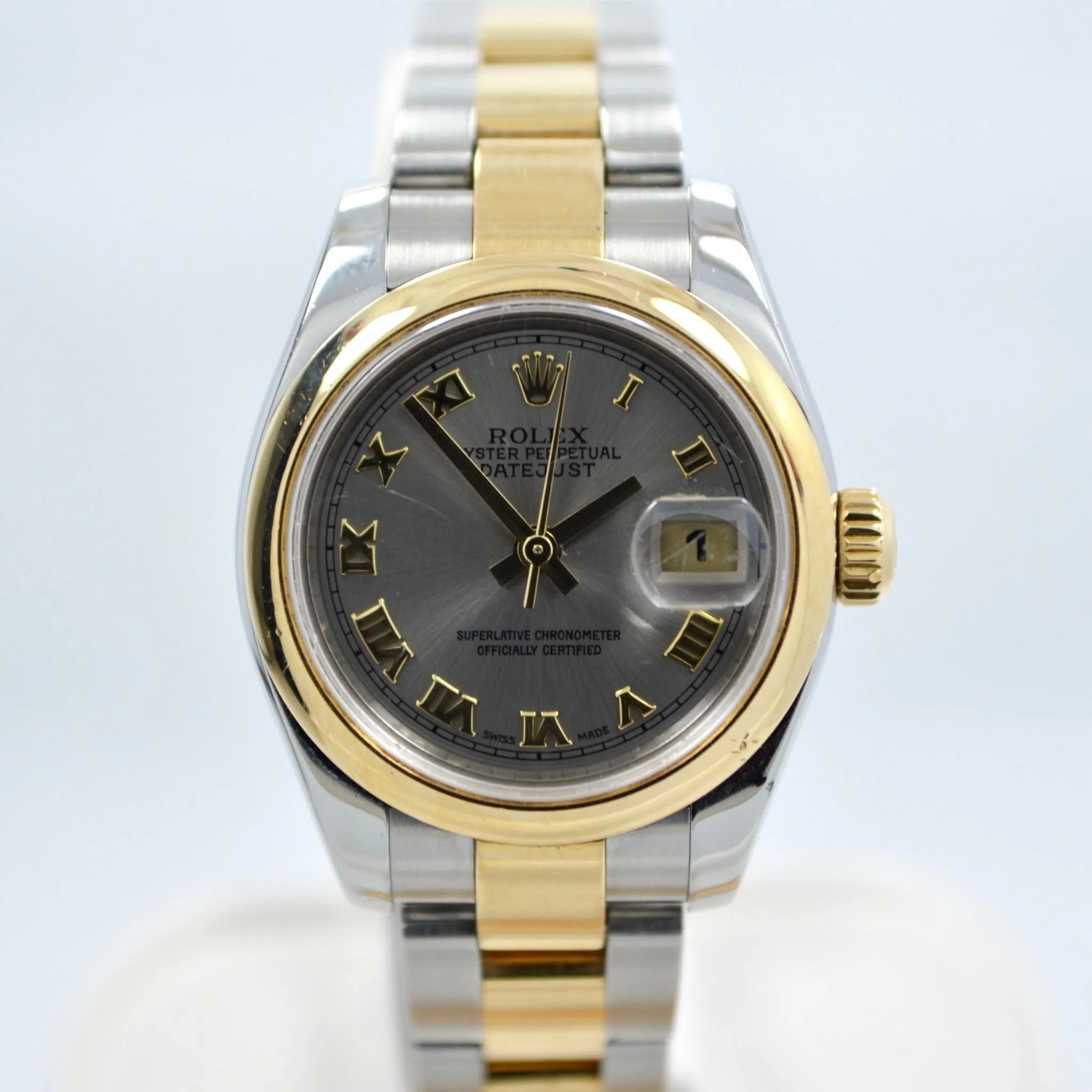 Rolex 179163 Datejust Two Tone Ladies Oyster Steel Gold Roman Wristwatch