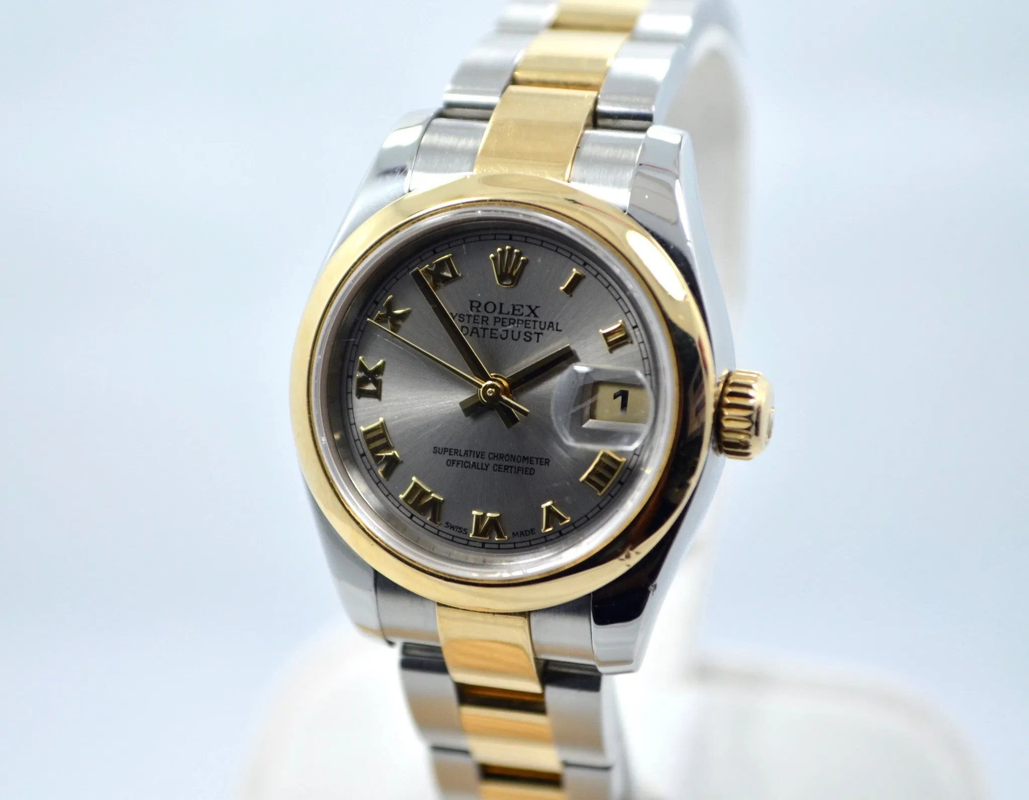Rolex 179163 Datejust Two Tone Ladies Oyster Steel Gold Roman Wristwatch