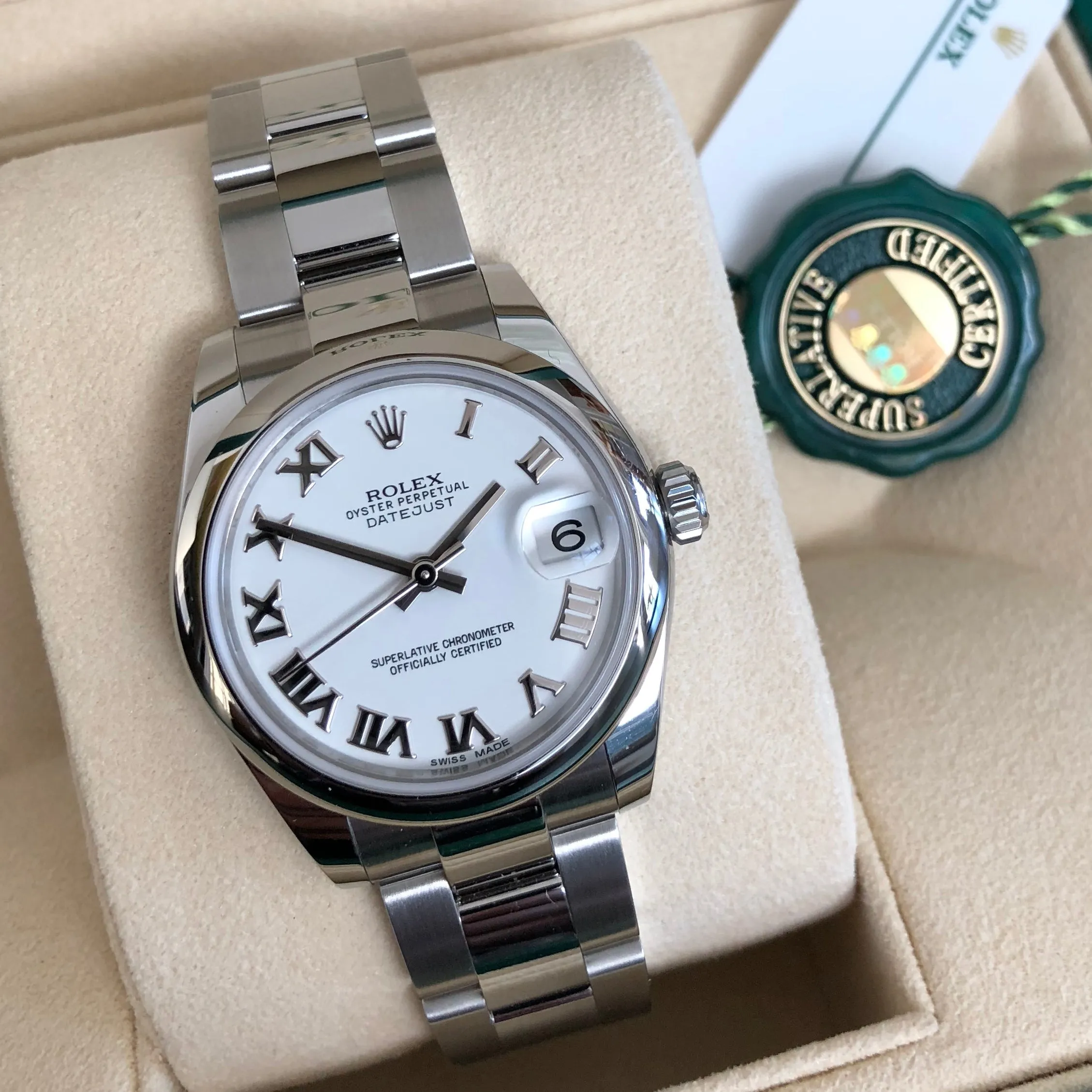 Rolex Datejust 178240 Ladies Steel 31mm Midsize White Roman Wristwatch Box Papers