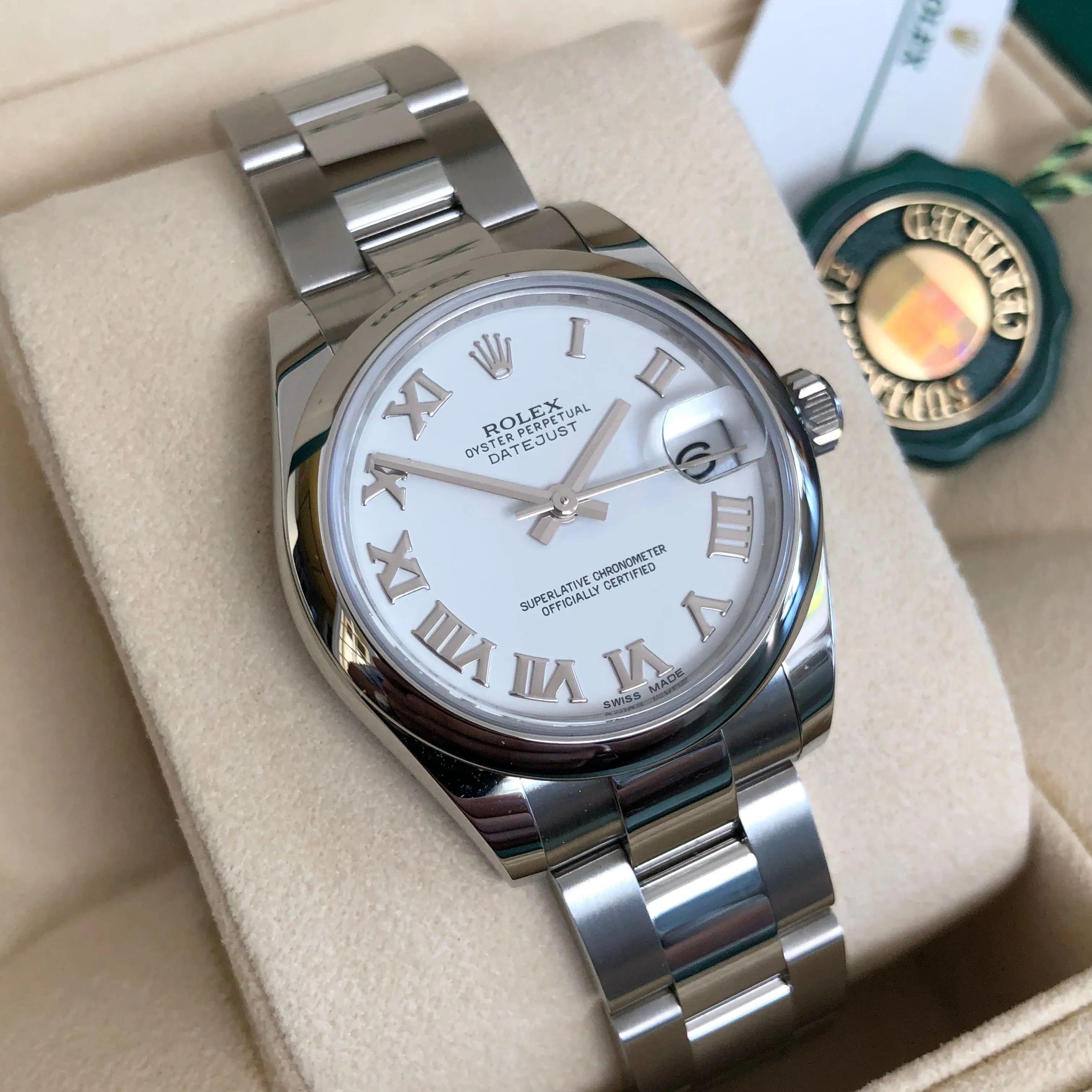 Rolex Datejust 178240 Ladies Steel 31mm Midsize White Roman Wristwatch Box Papers