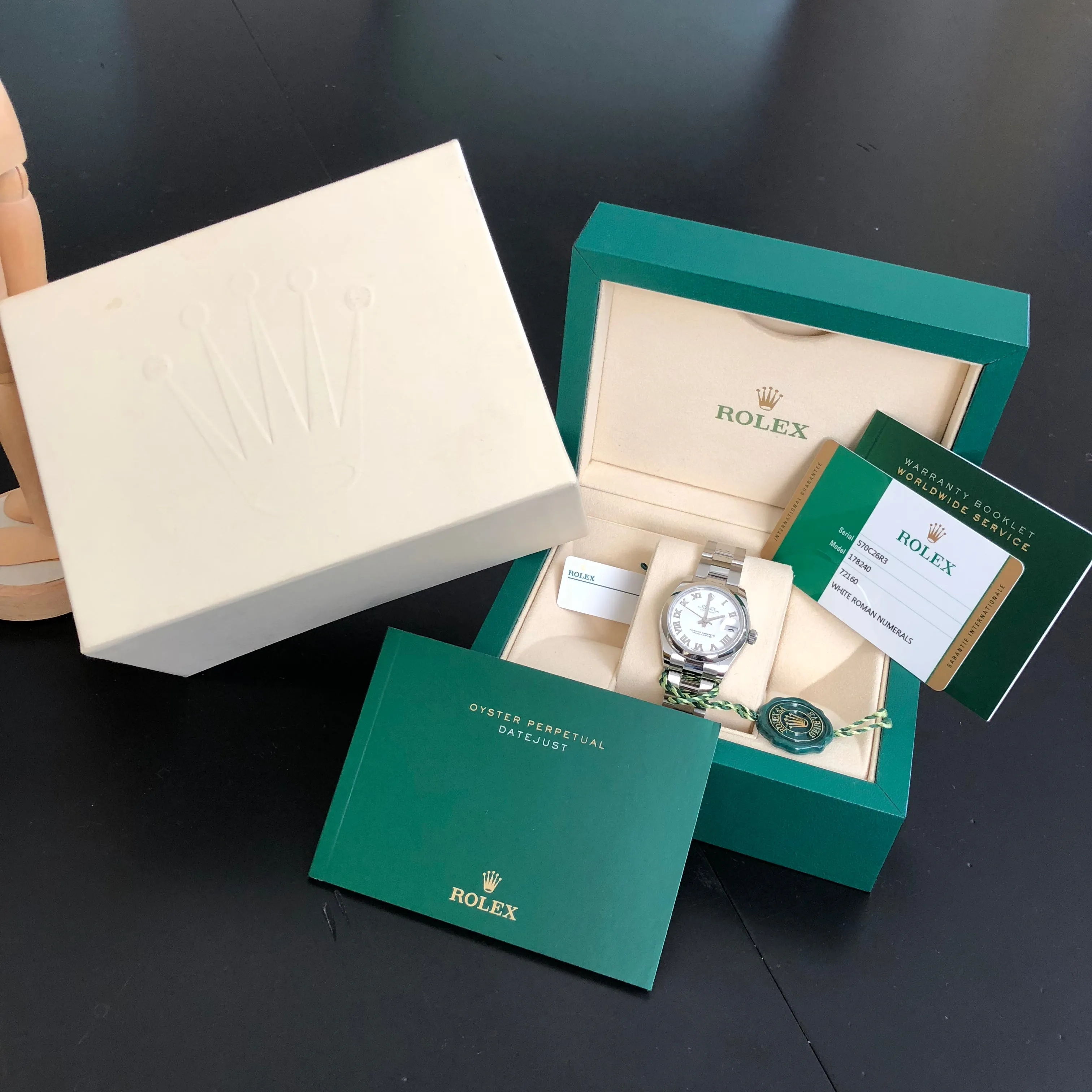 Rolex Datejust 178240 Ladies Steel 31mm Midsize White Roman Wristwatch Box Papers
